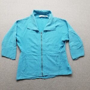 Blue‎ Bayou Top Womens Small Blue Striped Long Sleeve Zip Pockets Casual Wear